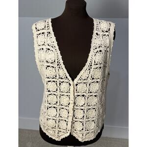 Denim Republic Cream Granny Squares Sweater Vest Size Large Boho Grandmacore